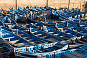 Blue rowing boats in the harbour of Essaouira,Morocco,North Africa