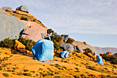 Painting Rocks site, work of the Belgian artist Jean Verame. Near Tafraout,Anti-Atlas,Morocco,North Africa