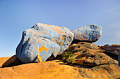 Painting Rocks site, work of the Belgian artist Jean Verame. around Tafraout,Anti-Atlas,Morocco,North Africa