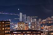 Night View of Tbilisi's downtown with fireworks on holiday celebrating