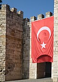 Türkiye, Turkey, Bursa, Hisar, Citadel, gate, flag