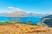  Lake Wakatipu und die Remarkables-Bergkette, Vogelperspektive, Queenstown, Südinsel, Neuseeland 