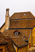 Old Town with House and Chimney in a Foggy day in City of Neuchatel, Canton Neuchatel, Switzerland.