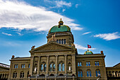 Beautiful Bundeshaus Parliament Building or Federal Palace in a Sunny Day in City of Bern, Canton Bern, Switzerland.