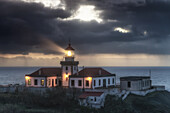  Light cone of the Farol do Cabo Mondego lighthouse in the evening, Coimbra, Buarcos, Portugal 