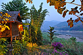 Bungalow at Luang Say Lodge on the Mekong river bank at night, Pakbeng, Oudomxay Province, Laos, Southeast Asia