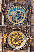 Astronomical clock on the Old Town City Hall, Staromestske Namesti (Old Town Square), Prague, Czech Republic, Europe\n