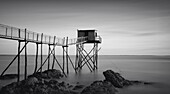  View of a fisherman&#39;s house with a jetty, carrelet, Pornic, Loire-Atlantique, Pays de la Loire, Brittany, France 