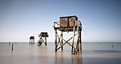 View of group of fishermen&#39;s houses on the beach, Carrelet, Pornic, Loire-Atlantique, Pays de la Loire, Brittany, France 