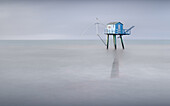  View of a fisherman&#39;s house, carrelet, at high tide, Pornic, Loire-Atlantique, Pays de la Loire, Brittany, France 