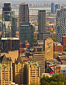 Canada, Quebec, Montreal, skyline, panorama, Leonard Cohen image, 