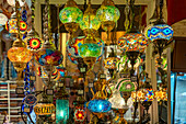  Colorful lights at the Egyptian Bazaar, Mısır Çarşısı or Spice Bazaar, in Eminönü, Istanbul, Türkiye  