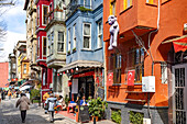  Cafe and shops in the colorful Balat district, Istanbul, Türkiye  