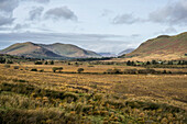  View from the Western Way hiking trail over rural Ireland at Lough Corrib, County Galway, Ireland 
