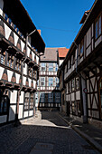  Historic half-timbered houses, Alley to Hell, World Heritage City of Quedlinburg, Saxony-Anhalt, Germany 