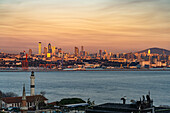Skyline der asiatischen Seite über dem Bosporus im Abendlicht, Istanbul, Türkei