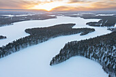  View of Lake Lahnaselkae in winter, Lapland, Finland 
