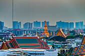  Panorama from the Golden Mount to the illuminated Wat Ratchabophit, Wat Rachapradit, Wat Pho and Wat Arun, Bangkok, Thailand, Asia 