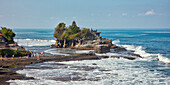 Panoramic view of the iconic Tanah Lot island temple. Bali, Indonesia.