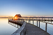  Pier at Hemmelsdorfer See at sunrise, Spring, Schleswig-Holstein, Germany 