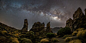  The Milky Way and the galactic center over the Roques de García, Teide National Park, Tenerife, Spain 