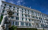  Grand Hotel des Anglais with statue, Sanremo, Liguria, Italy 