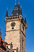 Famous Orloj tower with astronomical clock in the centre of Prague Old Town