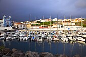 Portugal, Azores, Terceira Island,  Angra do Heroismo, skyline, panorama, harbor, 