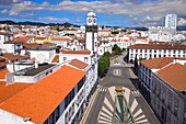 Portugal, Azores, Sao Miguel Island, Ponta Delgada, Praca do Municipio, skyline, Igreja Matriz, 