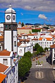 Portugal, Azores, Sao Miguel Island, Ponta Delgada, Praca do Municipio, skyline, Igreja Matriz, 