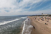 PAnoramic view of Santa Monica beach from pier, Los Angeles, USA