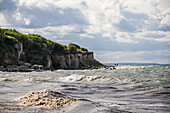  View of the stormy Baltic Sea and cliffs off Heiligenhafen, Baltic Sea, Ostholstein, Schleswig-Holstein, Germany 
