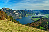  View from the Zwölferhorn to Lake Wolfgang and Schafberg, Zwölferhorn, Salzkammergut, Salzburg, Austria 