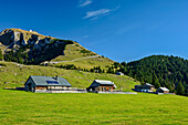 Almhütten der Schafbergalm mit Schafberg im Hintergrund, Schafberg, Salzkammergut, Salzburg, Österreich