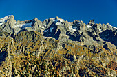 Blick auf Cima Castello und Pizzo Torrone, von der Bocchetta di Medaccio, Bergell, Berninagruppe, Lombardei, Italien
