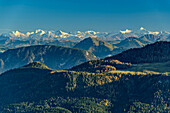  View of Hohe Tauern with Großglockner, from Schönfeldjoch, Mangfall Mountains, Tyrol, Austria 