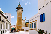  Turkish Mosque Sidi Youssef with octagonal minaret in the Medina in Tunis, Tunisia 