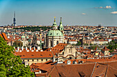  Old Town, Vltava River and St. Nicholas Church in the Lesser Town seen from above, Prague, Czech Republic 