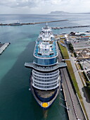  Aerial view of the mega cruise ship Mein Schiff Relax (TUI Cruises) at the pier of the Palermo Cruise Terminal, Palermo, Sicily, Italy, Europe 
