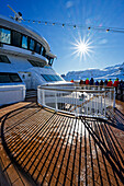  Cruise ship, bow deck, winter landscape, Danco Island, Antarctica 
