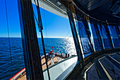  Cruise ship, view from the bridge to the bow, Atlantic Ocean, Puerto Madryn, Argentina, South America 