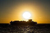  Cargo ship, sunset, Atlantic, Puerto Madryn, Argentina, South America 
