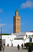 Morocco, Rabat, mosque, street scene, people, minaret, 