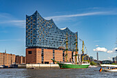  Tall ship Alexander von Humboldt II in front of the Elbphilharmonie, arrival parade of ships and sailboats at the Hamburg Port Anniversary 2025 in the Hanseatic City of Hamburg, Germany, Europe  