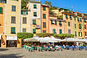 Outdoor restaurants in Piazza Martiri dell Olivetta, Portofino, Liguria, Italy