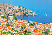  Hafen von Gialos, erhöhte Ansicht, Insel Symi, Dodekanes, Griechenland 