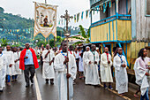 Religious procession during the parish fair dedicated to Sao Izidoro in the village of Ribeira Afonso on the East coast of Sao Tome Island, Republic of Sao Tome and Principe,Africa