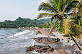 Morrao beach and the village of Ribeira Afonso on the East coast of Sao Tome Island, Republic of Sao Tome and Principe,Africa