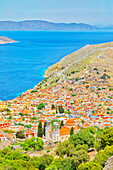 Chorio (Oberstadt), erhöhte Ansicht, Chorio, Insel Symi, Dodekanes, Griechenland 