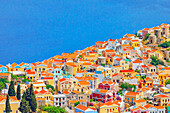  Chorio (Oberstadt), erhöhte Ansicht, Chorio, Insel Symi, Dodekanes, Griechenland 